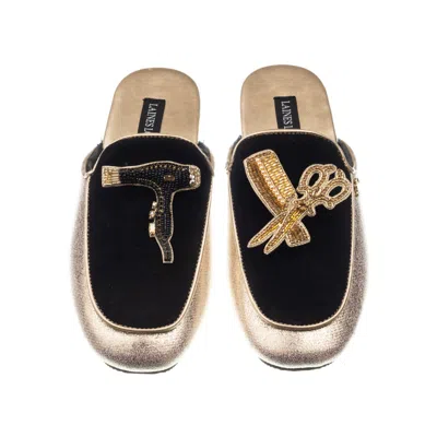 Laines London Women's Black / Gold Classic Mules With Hairdresser Brooches - Black Gold In Black/gold