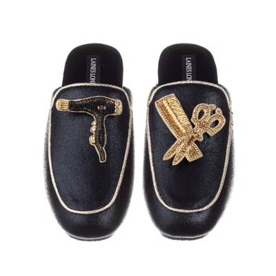 Laines London Women's Black / Gold Classic Mules With Hairdresser Brooches - Black & Gold