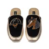 Laines London Women's Black / Gold Classic Mules With Horse & Riding Hat Brooches - Black & Gold In Black/gold