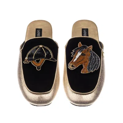 Laines London Women's Black / Gold Classic Mules With Horse & Riding Hat Brooches - Black & Gold In Black/gold