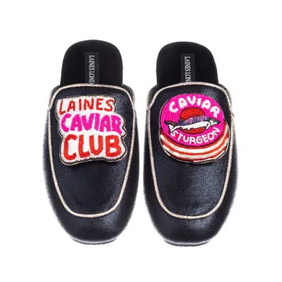 Laines London Women's Black / Gold Classic Mules With Laines Caviar Club Brooches - Black & Gold In Blue