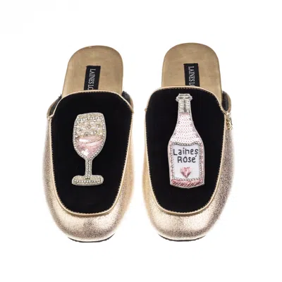 Laines London Women's Black / Gold Classic Mules With Laines Rose Wine Brooches - Black & Gold In Black/gold