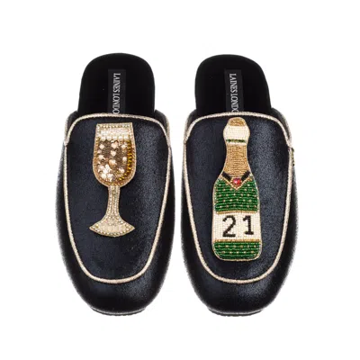 Laines London Women's Black / Gold Classic Mules With Milestone 21st Birthday Champagne Brooches - Black & Gold In Black/gold