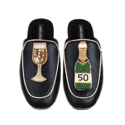 Laines London Women's Black / Gold Classic Mules With Milestone 50th Birthday Champagne Brooches - Black & Gold In Black/gold