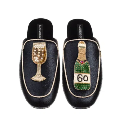 Laines London Women's Black / Gold Classic Mules With Milestone 60th Birthday Champagne Brooches - Black & Gold In Black/gold