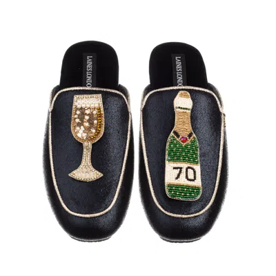Laines London Women's Black / Gold Classic Mules With Milestone 70th Birthday Champagne Brooches - Black & Gold In Black/gold