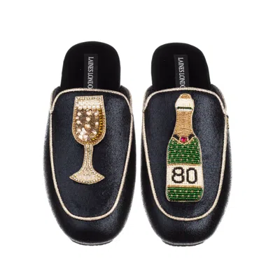 Laines London Women's Black / Gold Classic Mules With Milestone 80th Birthday Champagne Brooches - Black & Gold In Black/gold