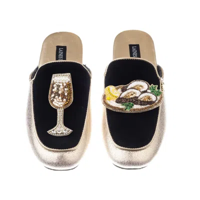 Laines London Women's Black / Gold Classic Mules With Oysters & Glass Of Fizz Brooches - Black & Gold In Multi