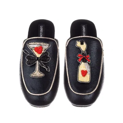 Laines London Women's Black / Gold Classic Mules With Popping Champagne Brooches - Black & Gold