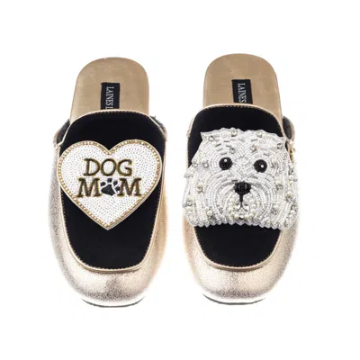Laines London Women's Black / Gold Classic Mules With Queenie & Dog Mum / Mom Brooches - Black & Gold In Black/gold