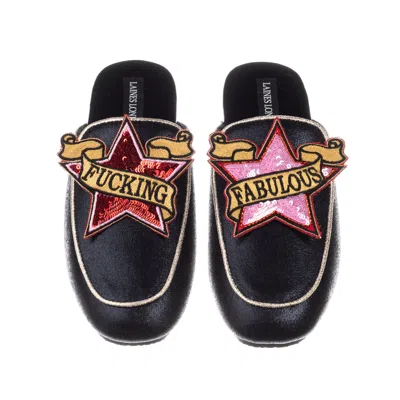 Laines London Women's Black / Gold Classic Mules With Red & Pink Fucking Fabulous Brooches - Black & Gold