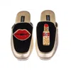 Laines London Women's Black / Gold Classic Mules With Red Lipstick & Lips Brooches - Black & Gold In Black/gold