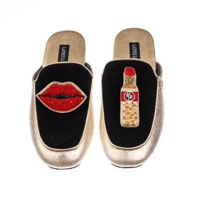 Laines London Women's Black / Gold Classic Mules With Red Lipstick & Lips Brooches - Black & Gold In Black/gold