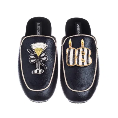 Laines London Women's Black / Gold Classic Mules With Stripe 18th Birthday & Champagne Brooches - Black & Gold In Blue