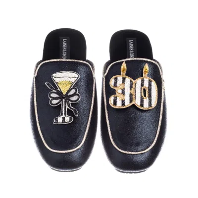 Laines London Women's Black / Gold Classic Mules With Stripe 30th Birthday & Champagne Brooches - Black & Gold