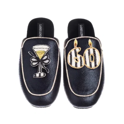 Laines London Women's Black / Gold Classic Mules With Stripe 60th Birthday & Champagne Brooches - Black & Gold In Blue