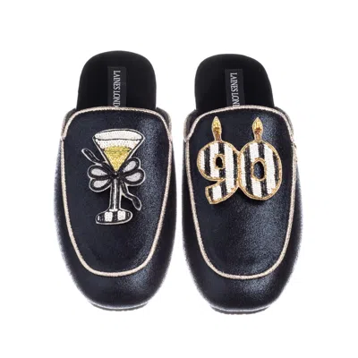 Laines London Women's Black / Gold Classic Mules With Stripe 90th Birthday & Champagne Brooches - Black & Gold