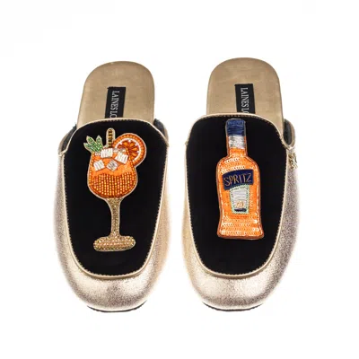 Laines London Women's Black / Gold Classic Mules With Summer Spritzer Brooches - Black & Gold In Black/gold
