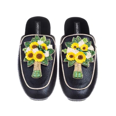 Laines London Women's Black / Gold Classic Mules With Yellow Bouquet Brooches - Black & Gold In Neutral