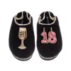 Laines London Women's Black / Gold Flatform Cloud Slippers With 18th Birthday & Champagne Glass Brooches - Black In Black