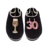 Laines London Women's Black / Gold Flatform Cloud Slippers With 30th Birthday & Champagne Glass Brooches - Black In Multi