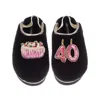 Laines London Women's Black / Gold Flatform Cloud Slippers With 40th Birthday & Cake Brooches - Black In Black