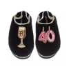 Laines London Women's Black / Gold Flatform Cloud Slippers With 40th Birthday & Champagne Glass Brooches - Black In Black