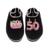 Laines London Women's Black / Gold Flatform Cloud Slippers With 50th Birthday & Cake Brooches - Black In Black