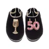 Laines London Women's Black / Gold Flatform Cloud Slippers With 50th Birthday & Champagne Glass Brooches - Black In Black