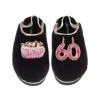 Laines London Women's Black / Gold Flatform Cloud Slippers With 60th Birthday & Cake Brooches - Black In Black