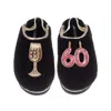 Laines London Women's Black / Gold Flatform Cloud Slippers With 60th Birthday & Champagne Glass Brooches - Black In Black