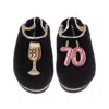 Laines London Women's Black / Gold Flatform Cloud Slippers With 70th Birthday & Champagne Glass Brooches - Black In Multi