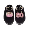 Laines London Women's Black / Gold Flatform Cloud Slippers With 80th Birthday & Cake Brooches - Black In Multi