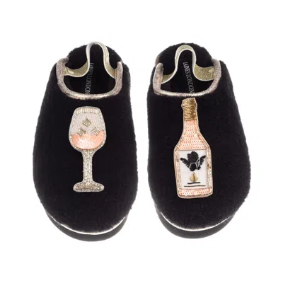 Laines London Women's Black / Gold Flatform Cloud Slippers With Angelic Rose Wine Brooches - Black In Multi