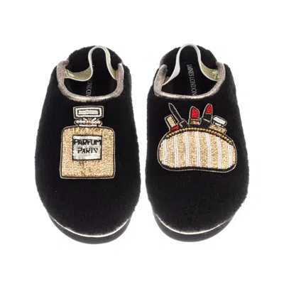 Laines London Women's Black / Gold Flatform Cloud Slippers With Beauty Queen Brooches - Black