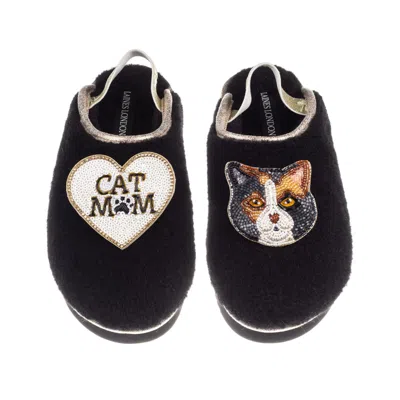 Laines London Women's Black / Gold Flatform Cloud Slippers With Calico British Shorthair Cat & Cat Mum/mom Brooche