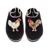 Laines London Women's Black / Gold Flatform Cloud Slippers With Chicken & Rooster Brooches - Black In Multi