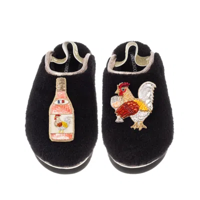 Laines London Women's Black / Gold Flatform Cloud Slippers With Chicken Wine Brooches - Black