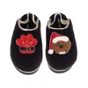 Laines London Women's Black / Gold Flatform Cloud Slippers With Christmas Brown Cockapoo & Paw Brooches - Black In Black