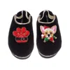 Laines London Women's Black / Gold Flatform Cloud Slippers With Christmas Chihuahua & Paw Brooches - Black In Blue
