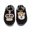 Laines London Women's Black / Gold Flatform Cloud Slippers With Corgi & Crown Brooches - Black In Multi
