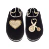 Laines London Women's Black / Gold Flatform Cloud Slippers With Doctor Brooches - Black In Black