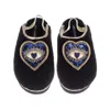 Laines London Women's Black / Gold Flatform Cloud Slippers With Double Blue Heart Eye Brooches - Black In Blue