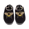 Laines London Women's Black / Gold Flatform Cloud Slippers With Double Honey Bee Brooches - Black In Black