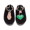 Laines London Women's Black / Gold Flatform Cloud Slippers With Golf Lover Brooches - Black In Black