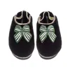 Laines London Women's Black / Gold Flatform Cloud Slippers With Green Stripe Bow Brooches - Black In Black