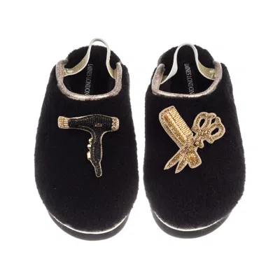 Laines London Women's Black / Gold Flatform Cloud Slippers With Hairdresser Brooches - Black In Multi