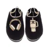 Laines London Women's Black / Gold Flatform Cloud Slippers With Headphones & Quencher Brooches - Black In Black