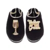 Laines London Women's Black / Gold Flatform Cloud Slippers With Mother Of The Groom Brooches - Black In Black