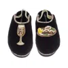 Laines London Women's Black / Gold Flatform Cloud Slippers With Oysters & Glass Of Fizz Brooches - Black In Multi